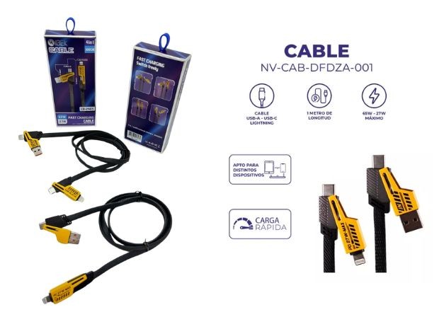 &u+ CABLE CARGADOR TIPO C + IPHONE TURBO IBEK CAB-4EN1