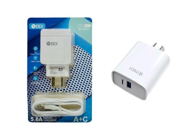 &u+ CARGADOR CELULAR TIPO C 5.8A IBEK 20W TURBO DESMONTABLE IB-5801