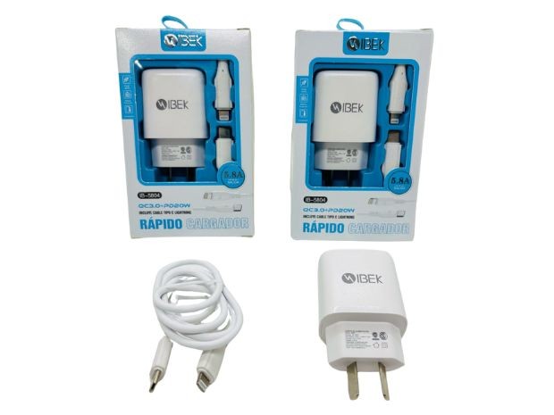 &u+ CARGADOR CELULAR TIPO IPHONE 5.8A IBEK 20W TURBO DESMONTABLE IB-5804