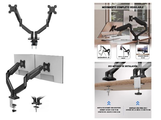 &u+ SOPORTE UNIVERSAL MESA CON BRAZO DOBLE ZJ-K7901