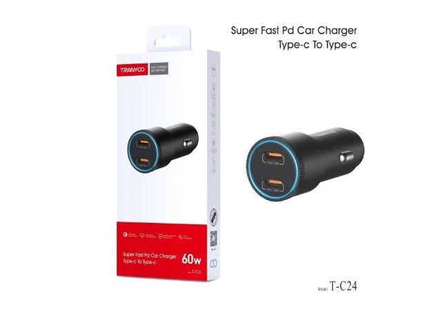 &u+ CARGADOR AUTO + 1 USB TRANYCO 60W T-C24