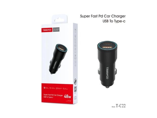 &u+ CARGADOR AUTO + 1 USB TRANYCO 48W T-C22