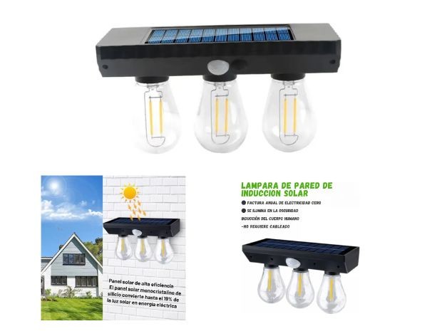 &u+ LAMPARA DE PARED X 3 SOLAR TRIPLE LUZ YT-820-3W
