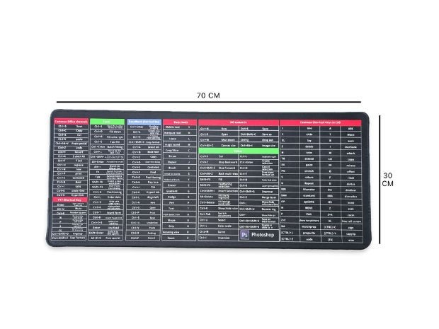 &u++ MOUSE PAD GRANDE ANTIDESLIZANTE ATAJOS CODIGOS COSIDO 70 X 30 CM