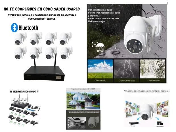 &uu KIT 8 CAMARA IP SEGURIDAD + DVR WIRELESS S002