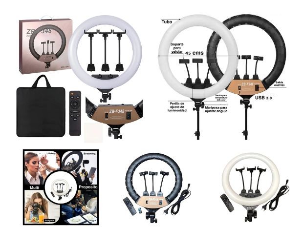 &uu ARO DE LUZ LED SELFIE CELULAR 46 CM ZB-F348