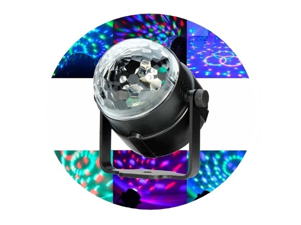 &uu MINI BOLA LED RGB GIRATORIA CON SOPORTE L-12