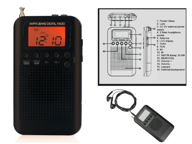 &ua RADIO AM/FM 2 BANDAS CON PANTALLA A PILAS HRD-104(1341a)