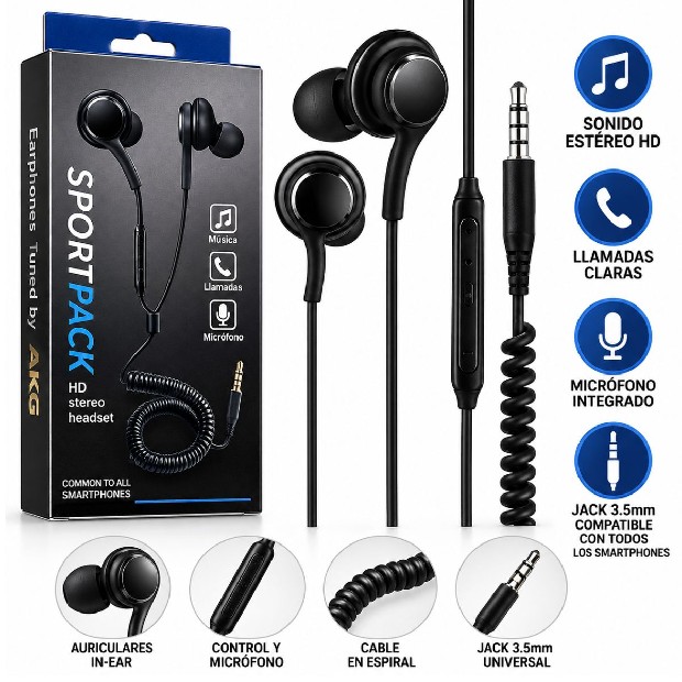 &ua AURICULAR CABLE MANOS LIBRES SAMSUNG S8 AKG ESPIRAL