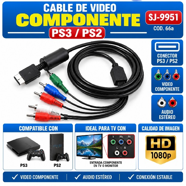 &ua CABLE VIDEO COMPONENTE PS3 PS2 SJ-9951 